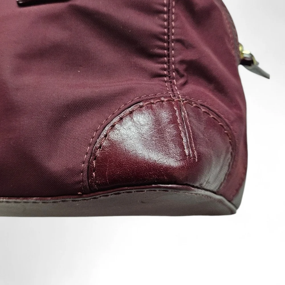 Kate Spade East Shoulder Satchel Handbag In Burgundy Nylon And Leather